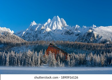 National Park High Tatras Winter Sunrise View And Mountain Vysoka Over Strbske Lake, Slovakia