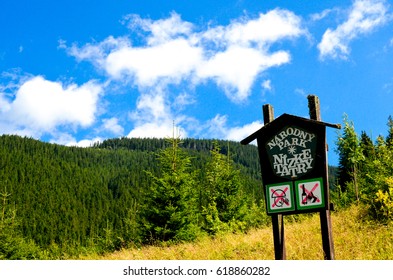 National park Low Tatras information board with forest in the background
