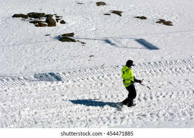 NATIONAL PARK, NZL - JULY 12 2016:Avalanche Control Personal Conducting Risk Assessment Of Potential Avalanche On Mount Ruapehu The Highest Mountain In The North Island Of New Zealand.