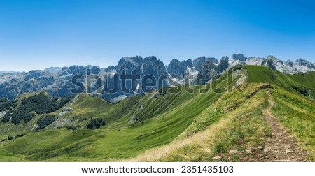 National park Prokletije Accursed Mountains Panorama View in the Summer Meadow, Montenegro Albania Kosovo
