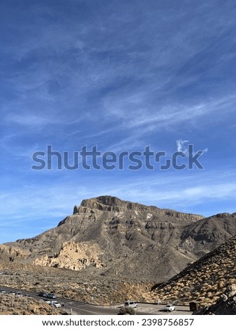 National park. Tenerife. Canaries island. Nature. Mountains. Landscape. Brown ground. Old mountain. Blue sky