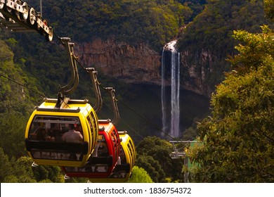 National Park, Waterfall In Brazil Cable Car. Cascata Do Caracol, Canela - Rio Grande Do Sul, Serra Gaúcha.