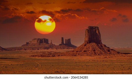 National parks usa southwest area of giant rock formations and table mountains in Monument Valley