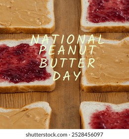 National peanut butter day text banner against bread with peanut butter and jam. national peanut butter day awareness concept - Powered by Shutterstock