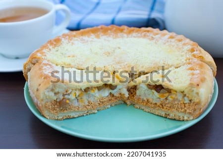 the national pie of Tatar, Chuvash and Bashkir cuisine gubadya. Multi-layer cake for tea.