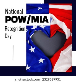National pow mia recognition day text over american flags forming heart on black. American celebration honouring soldiers imprisoned or missing in action during service, digitally generated image. - Powered by Shutterstock