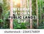 National public lands day, beauty in nature and landscape concept digitally generated image. Happy national public lands day text over trees in park.
