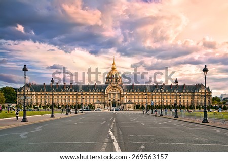 The National Residence of the Invalids in the evening. Paris, France.