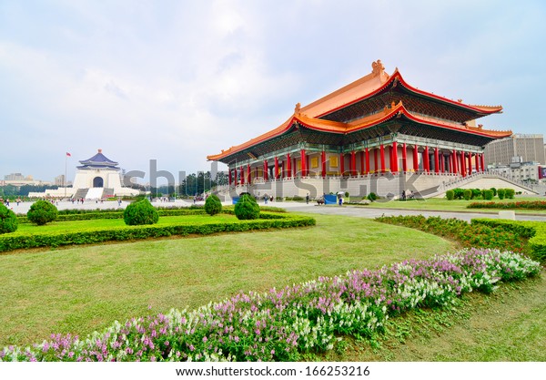 National Theater Hall of Taiwan by the main gate on\
the right at National Taiwan Democracy Square of Chiang Kai-Shek\
Memorial Hall