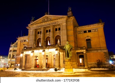 National theatre in Oslo at winter night