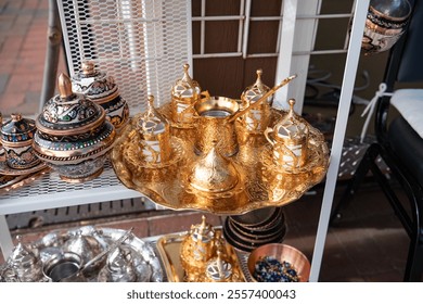 National Turkish dishes, jugs, jugs and teapots at the fair. - Powered by Shutterstock