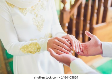 National Wedding. Bride And Groom. Wedding Muslim Couple During The Marriage Ceremony. Muslim Marriage.