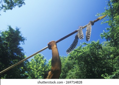 Native American Cherokee Holding A Spear, Tsalagi Village, Cherokee Nation, OK