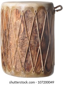 Native American Cherokee Log Drum With Natural Hide Skin