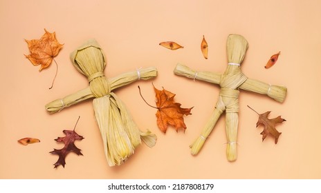 Native American Corn Husk Doll Made Out Of The Corn Cobs Dried Leaves