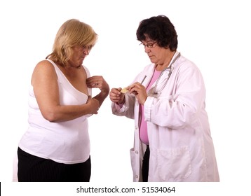 Native American Doctor Putting A Heart Patch On Her Patient.