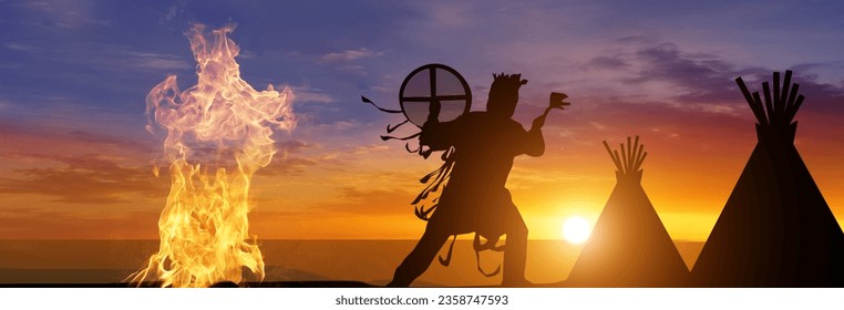 Native american heritage month. Sunset background. USA holiday. 3d illustration - Shutterstock ID 2358747593