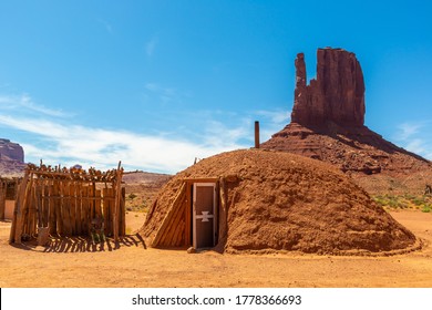 Native American Hogans In Navajo Nation Reservation At Monument Valley, Arizona, USA