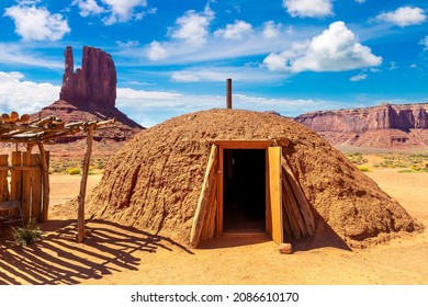 Native American Hogans In Navajo Nation Reservation At Monument Valley, Arizona, USA