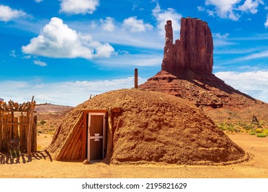 Native American Hogans In Navajo Nation Reservation At Monument Valley, Arizona, USA