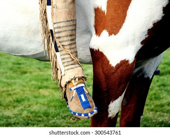 Native American Indian On His Horse Outdoors.