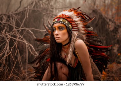 Native American. Indian Woman In Traditional Dress