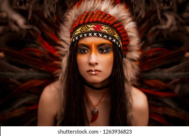 Native American. Indian Woman In Traditional Dress