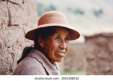 Native American Old Woman In The Countryside.