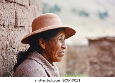 Native American Old Woman In The Countryside.