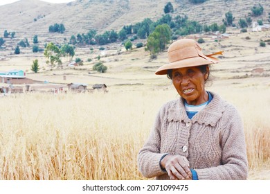 Native American Old Woman In The Countryside.