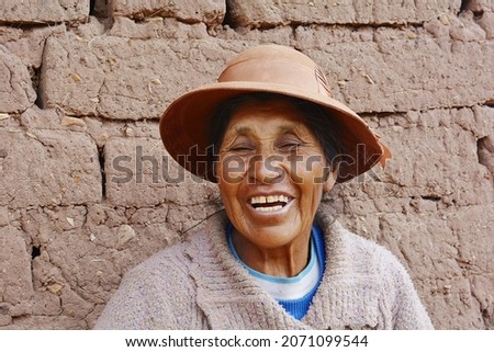 Native american old woman in the countryside.