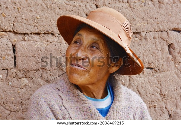 Native american
old woman in the
countryside.