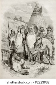 Native Americans Tribe Old Illustration. By Unidentified Author, Published On Magasin Pittoresque, Paris, 1845