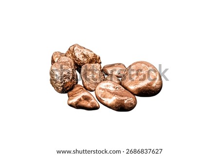 native copper nuggets isolated on white background, ore for industrial use in electrical wires and household utensils