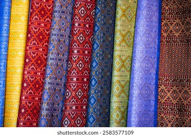Native fabric pattern, Praewa silk, Kalasin, handwoven products of the people of Isan, Thailand