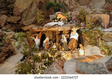 Nativity scene with baby Jesus. The Magi in the nativity scene. Christian tradition has it that Three Kings visited Jesus. - Shutterstock ID 2222564727