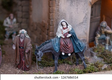 Nativity Scene: Pregnant Virgin On Donkey.