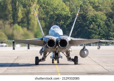 NATO Days, Ostrava, Czech Republic.
September 22nd, 2019:

McDonnell Douglas CF-188 Hornet military aircraft from Royal Canadian Air Force. Close Image of the rear of the plane taxiing before takeoff