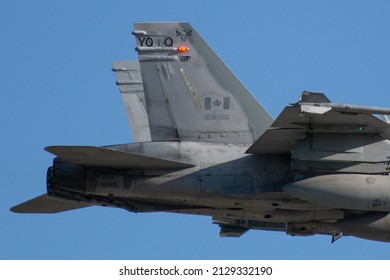 NATO Days, Ostrava, Czech Republic.
September 22nd, 2019:

McDonnell Douglas CF-188 Hornet military aircraft from Royal Canadian Air Force. Close Image of the tail of the plane on takeoff.