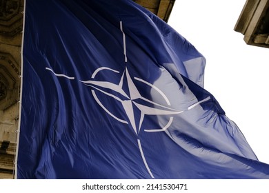 A NATO Flag Flies At Park In Brussels, Belgium On April 1st, 2022