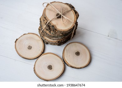 Natural Ash Tree Raw Log Slice Coasters With Bark 