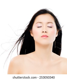 Natural Asian Woman With Eyes Closed.