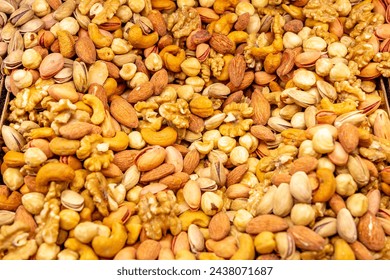 Natural background made from different kinds of nuts.