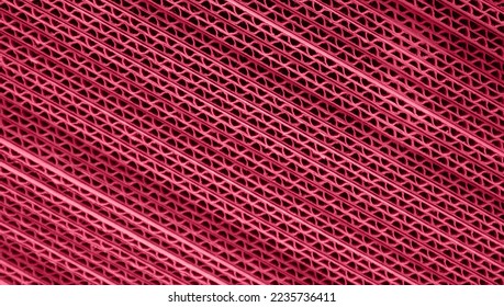 Natural background from a stack of cardboard panels colored in new trendy color of 2023 year Viva Magenta. Side view. Monochrome. Wallpaper for blogs in social networks - Shutterstock ID 2235736411
