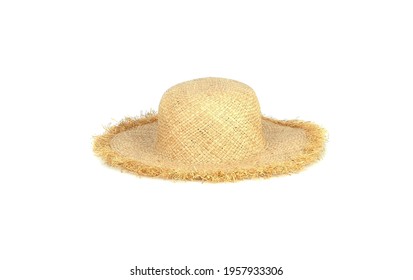 Natural bamboo straw hat on white background