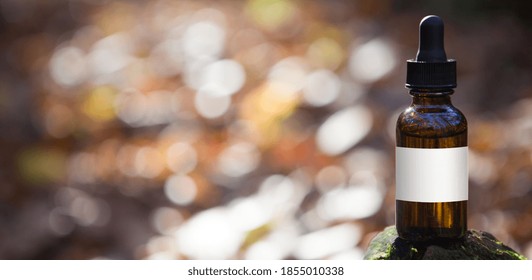 Natural Beard Oil -  Barbershop Product Photography. BANNER. Beard Oil In Amber Bottle, Empty Label.