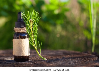 Natural Beard Oil, Brown Bottle. Cosmetic For Beard Or Aromatherapy In Glass Bottle. Empty Label - Copy Space.