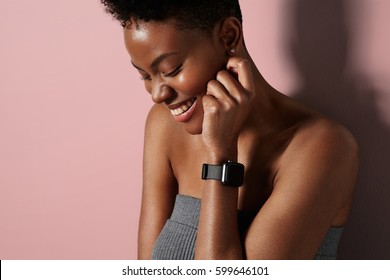 Natural Beauty Black Woman Is Laughing 