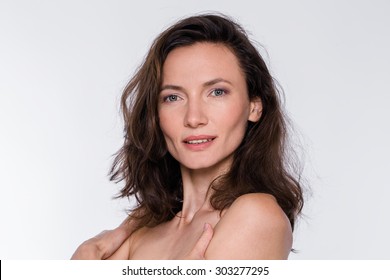 Natural Beauty Portrait Of Middle Aged Woman With Disheveled Hair, Sensual, Attra