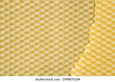 Natural Beeswax Texture. Honeycombs Bee Background. Wax Base For Honey Bee Rebuilding. 